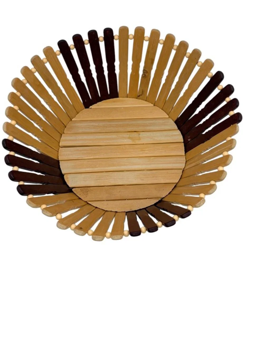 VTG Handcrafted Bamboo Wood Basket Bowl – Rare Artisan Fruit Bowl - Sri Lankan